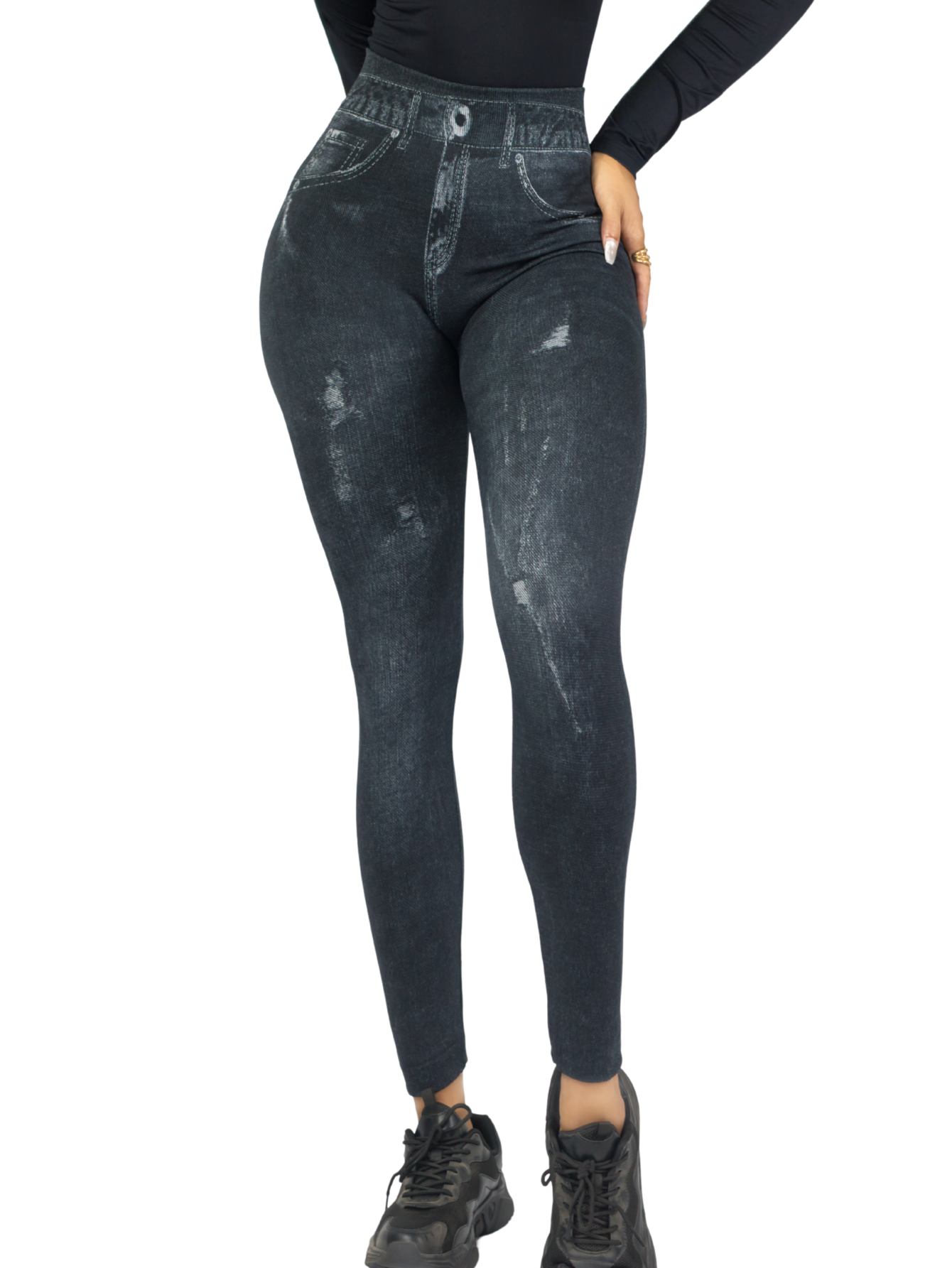 Foto 2 pulgar | Leggings Lic-055-2 Negros de Mujer