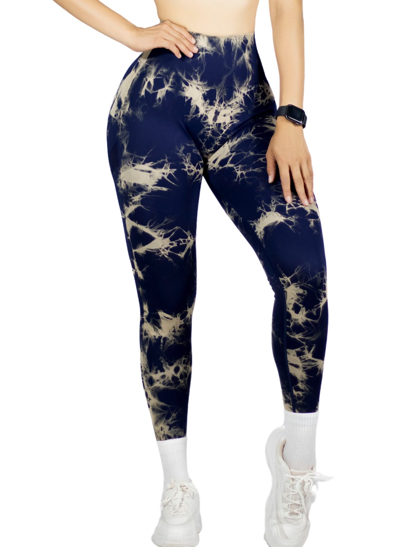 Foto 2 pulgar | Leggings Deportivos Tie-dye Mujer Para Yoga Y Gym Lic-0168 Marino Blanco Comodidad Y Estilo