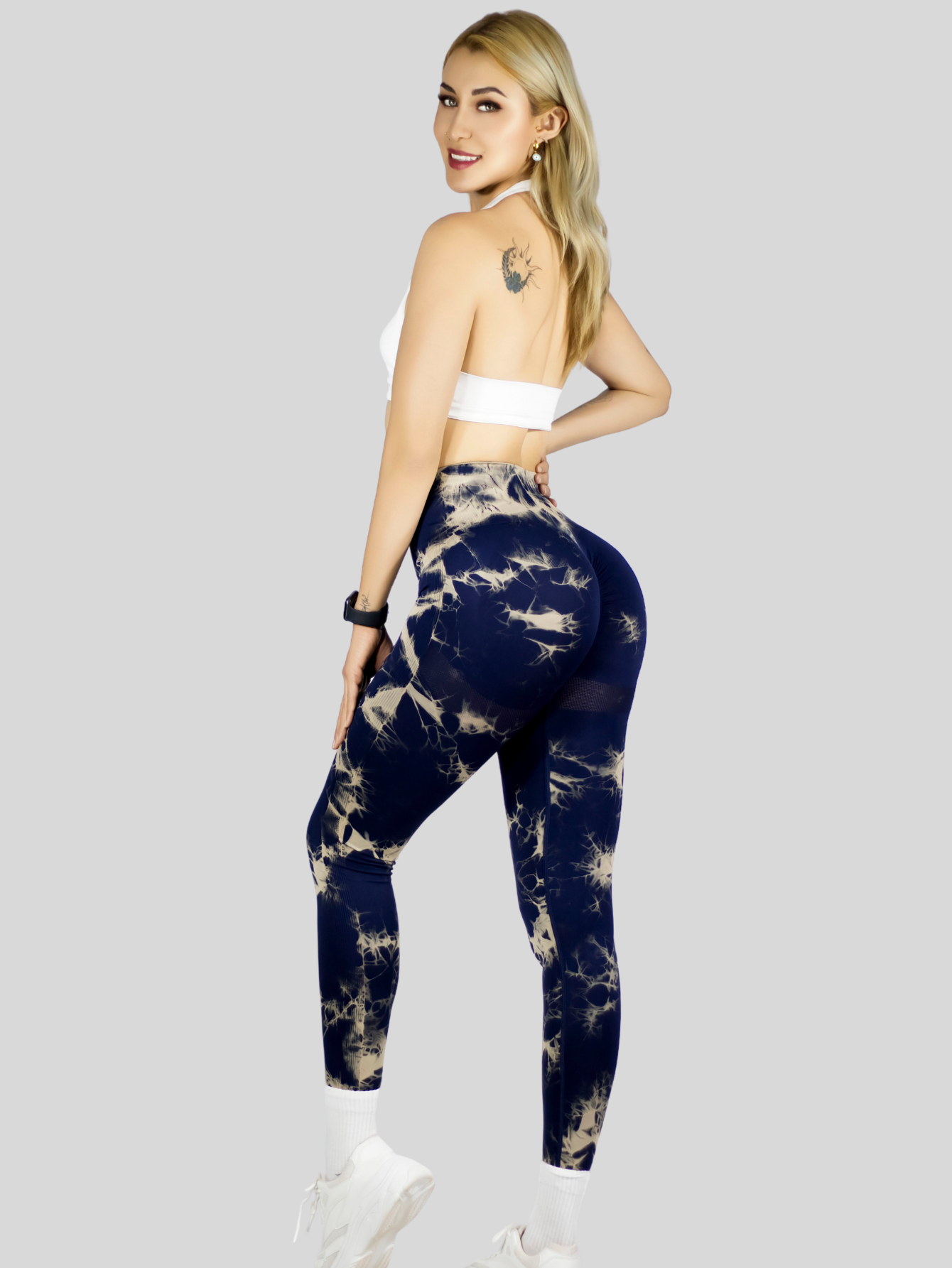 Foto 6 pulgar | Leggings Deportivos Tie-dye Mujer Para Yoga Y Gym Lic-0168 Marino Blanco Comodidad Y Estilo