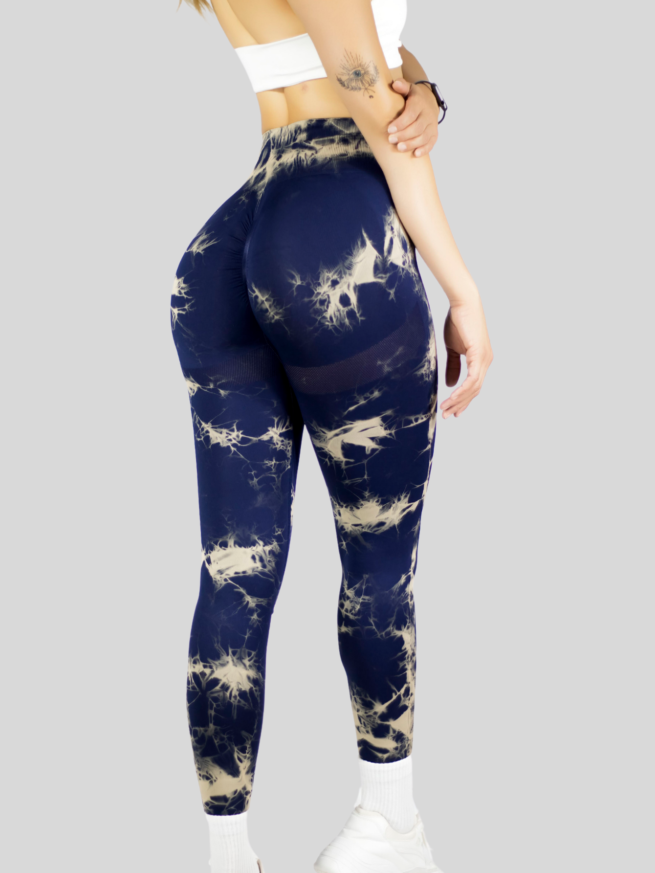 Foto 8 pulgar | Leggings Deportivos Tie-dye Mujer Para Yoga Y Gym Lic-0168 Marino Blanco Comodidad Y Estilo