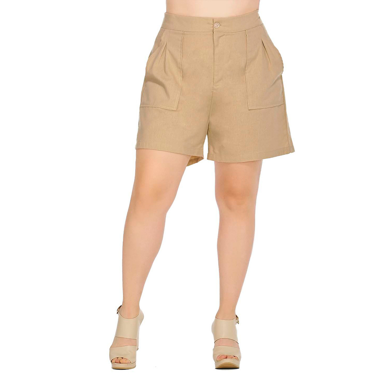 Foto 3 pulgar | Short Mundo Terra color Beige de Pierna Ancha para Dama