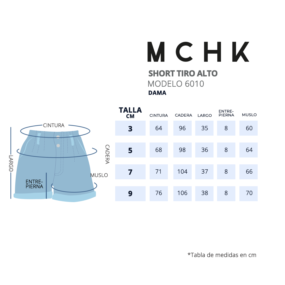 Foto 5 | Short de Mezclilla MCHK 6010 Blue Light Cintura Elástica Tiro Alto para Mujer