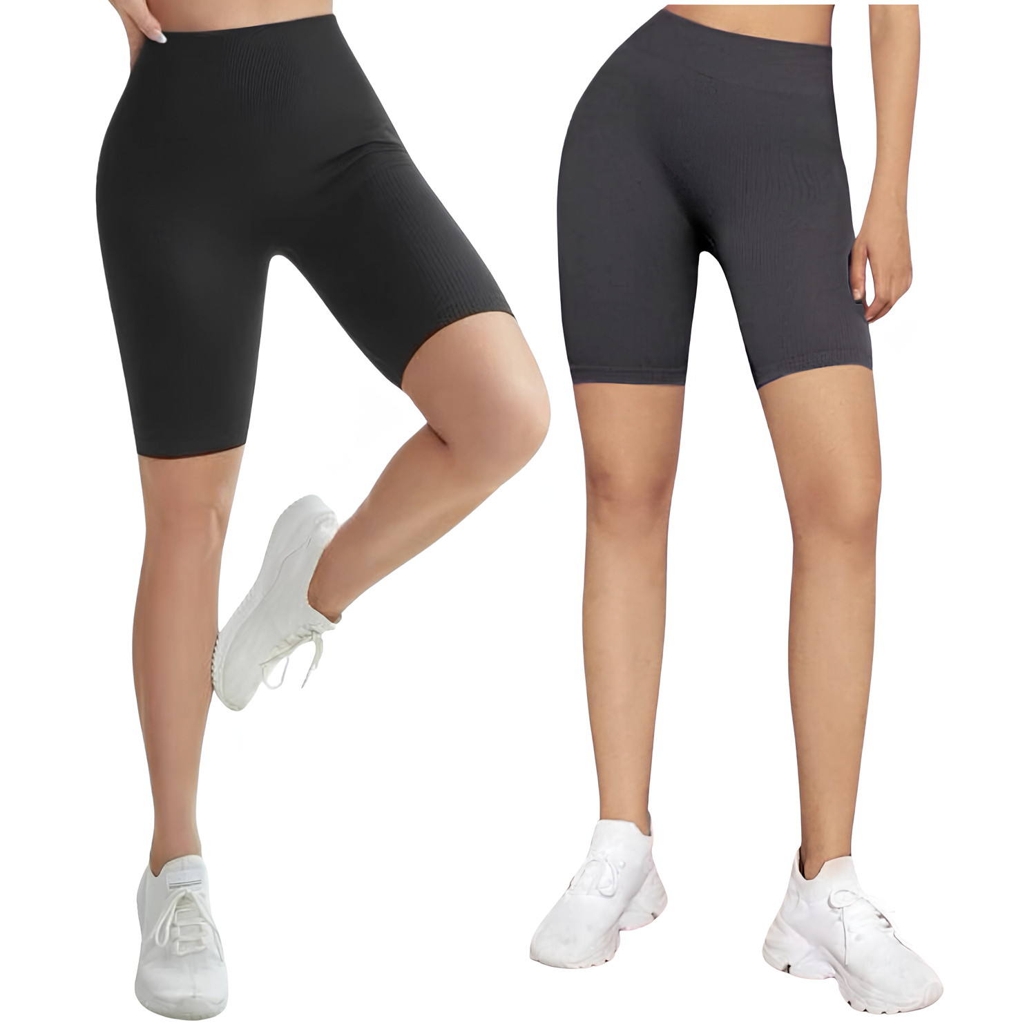 Set de Dos Short Biker Sh-041 Negro y Gris Oscuro Deportivos para Mujer