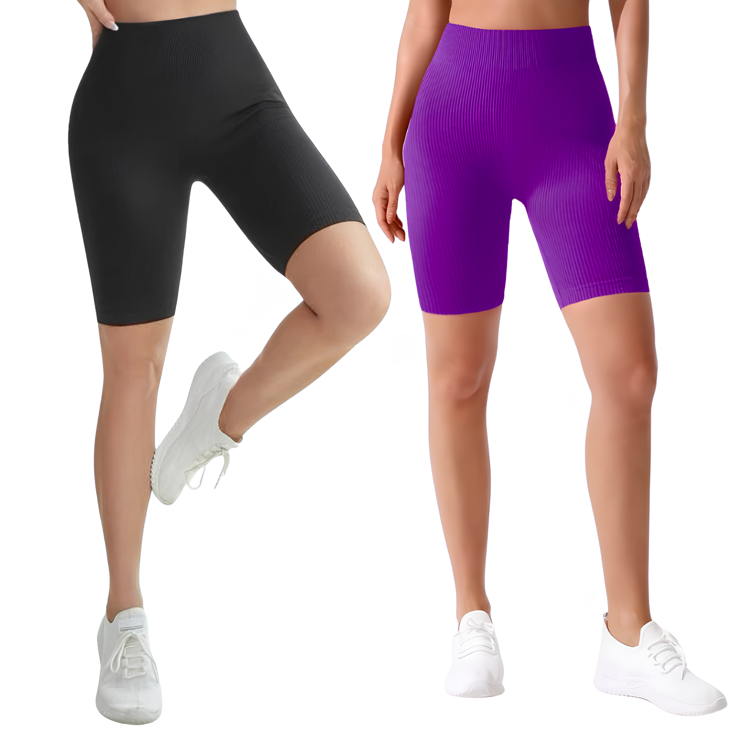 Foto 2 pulgar | Set de Dos Short Biker Sh-041 Negro y Morado Deportivos para Mujer