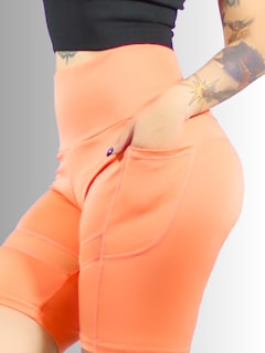 Foto 4 | Short Biker Sh-049 Naranja Con Detalles De Malla Y Bolsas Laterales