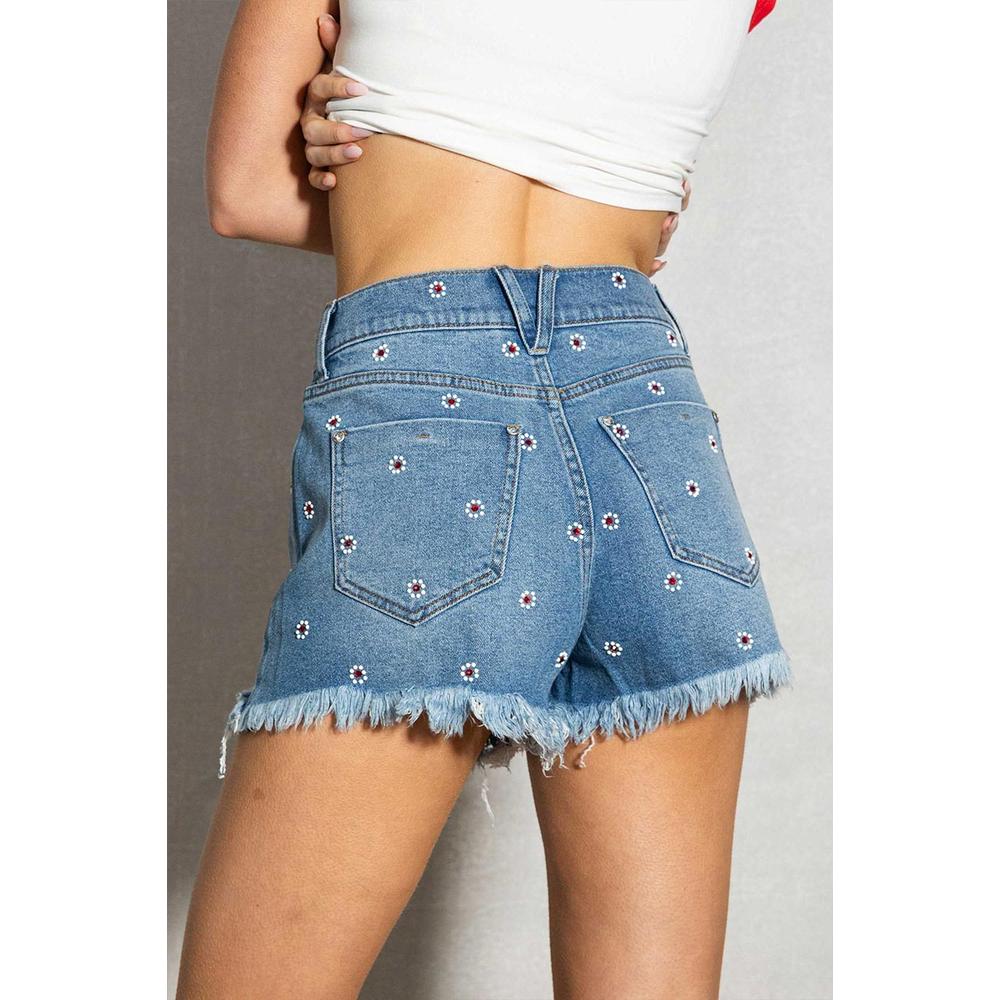 Foto 4 | Short Con Detalle De Flores /juvenil, 217 (azul Medio) Azul