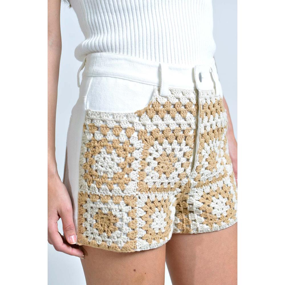 Foto 5 pulgar | Short con Detalle Crochet Roman Fashion Blanco con Beige para Mujer