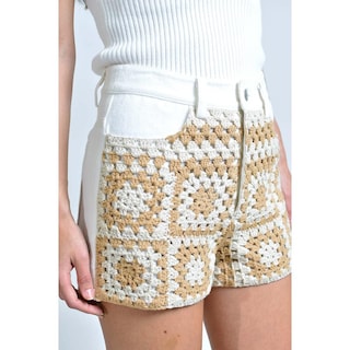 Foto 4 | Short con Detalle Crochet Roman Fashion Blanco con Beige para Mujer