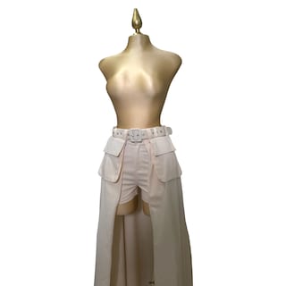 Foto 3 | Short Falda Lc Designs Collection con Cinturón Bajo Simétrico color Nude