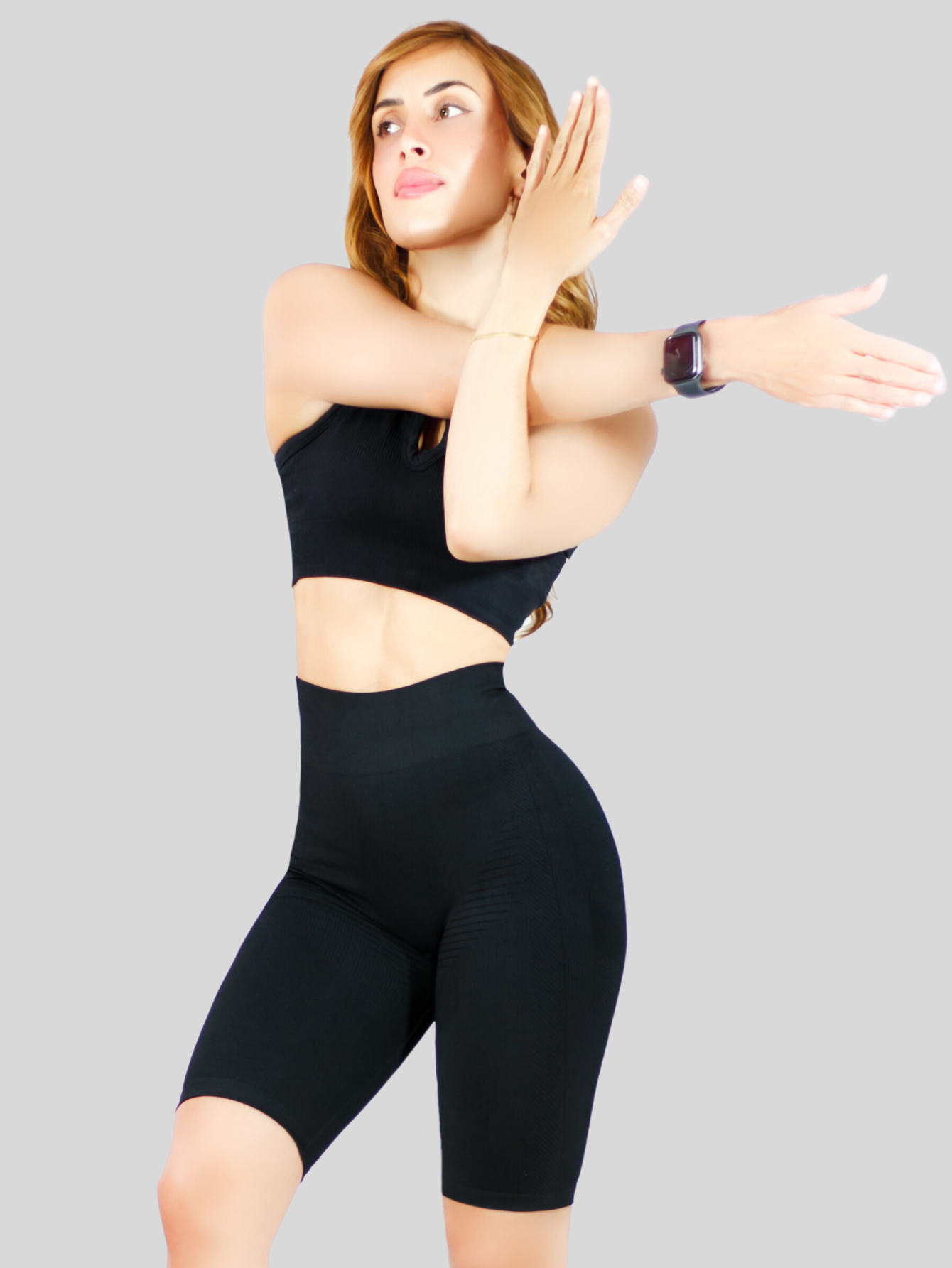 Foto 5 pulgar | Short Deportivo Sh-051 Negro Stretch Testurizado Push Up para Mujer