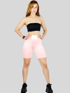 Foto 2 | Short Deportivo de Mujer Stretch Rosa Claro con Bolsas Laterales