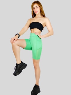 Foto 3 | Short Deportivo de Mujer Stretch Verde con Bolsas Laterales