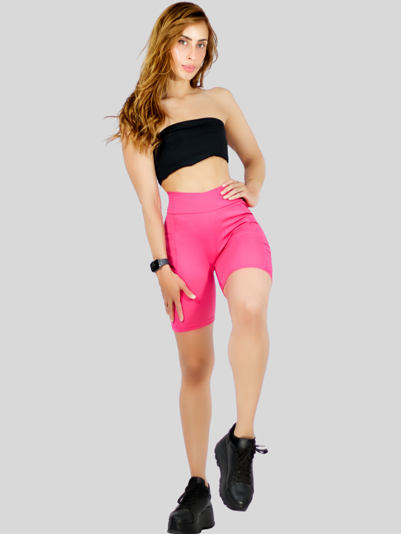 Foto 3 pulgar | Short Deportivo Stretch color Fucsia con Bolsas Laterales