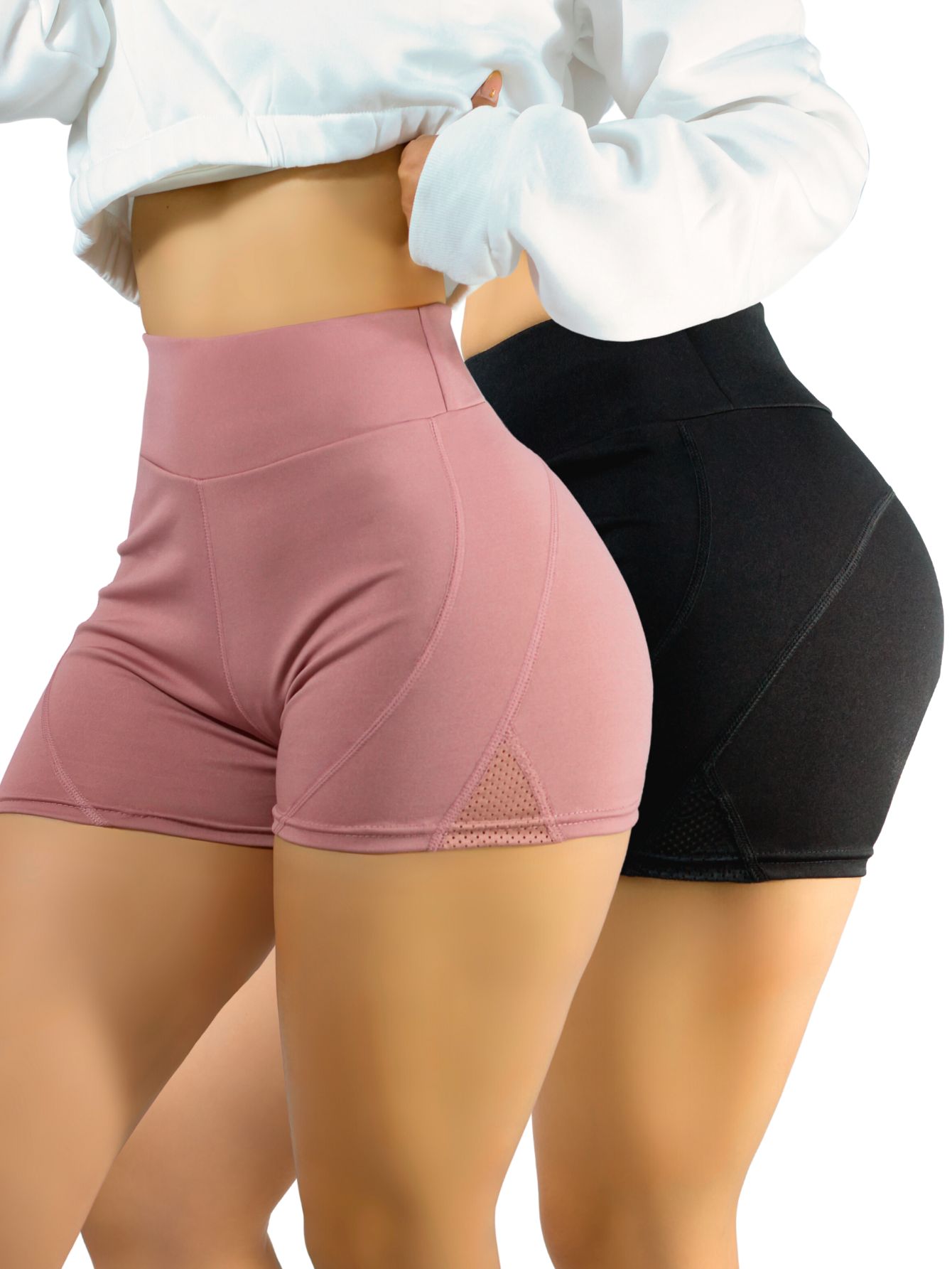 Foto 2 pulgar | Set De Dos Shorts De Mujer Corto Deportivo Stretch Sh-052 Color Negro Con Costuras Visibles