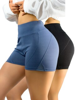 Foto 1 | Set De Dos Shorts De Mujer Corto Deportivo Stretch Sh-052 Color Negro Con Costuras Visibles