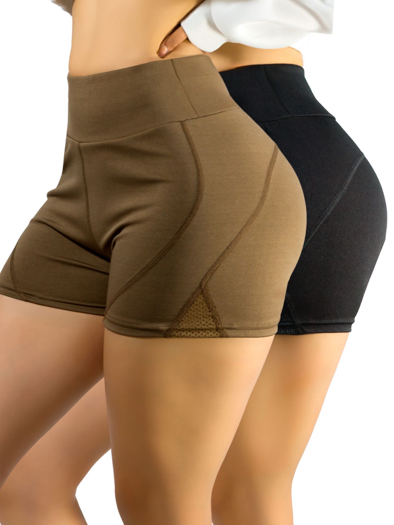 Set De Dos Shorts De Mujer Corto Deportivo Stretch Sh-052 Color Negro Con Costuras Visibles