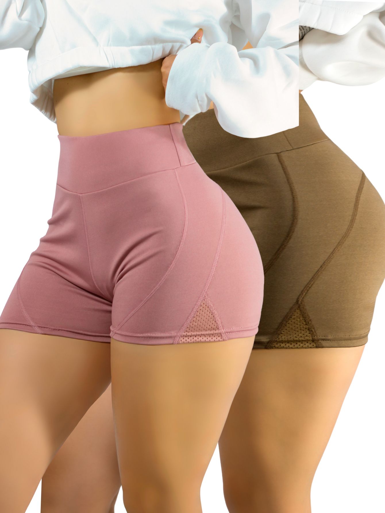 Set De Dos Shorts De Mujer Corto Deportivo Stretch Sh-052 Color Negro Con Costuras Visibles