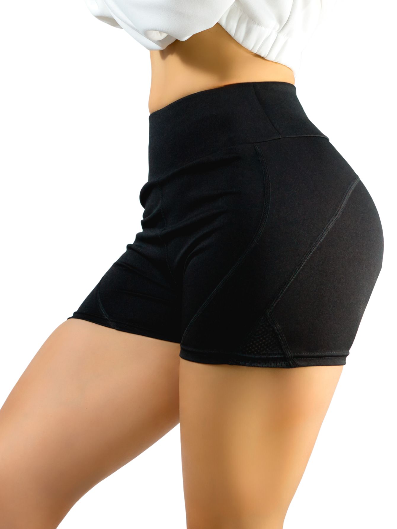 Foto 1 | Short De Mujer Corto Deportivo Stretch Sh-052 Color Negro Con Costuras Visibles