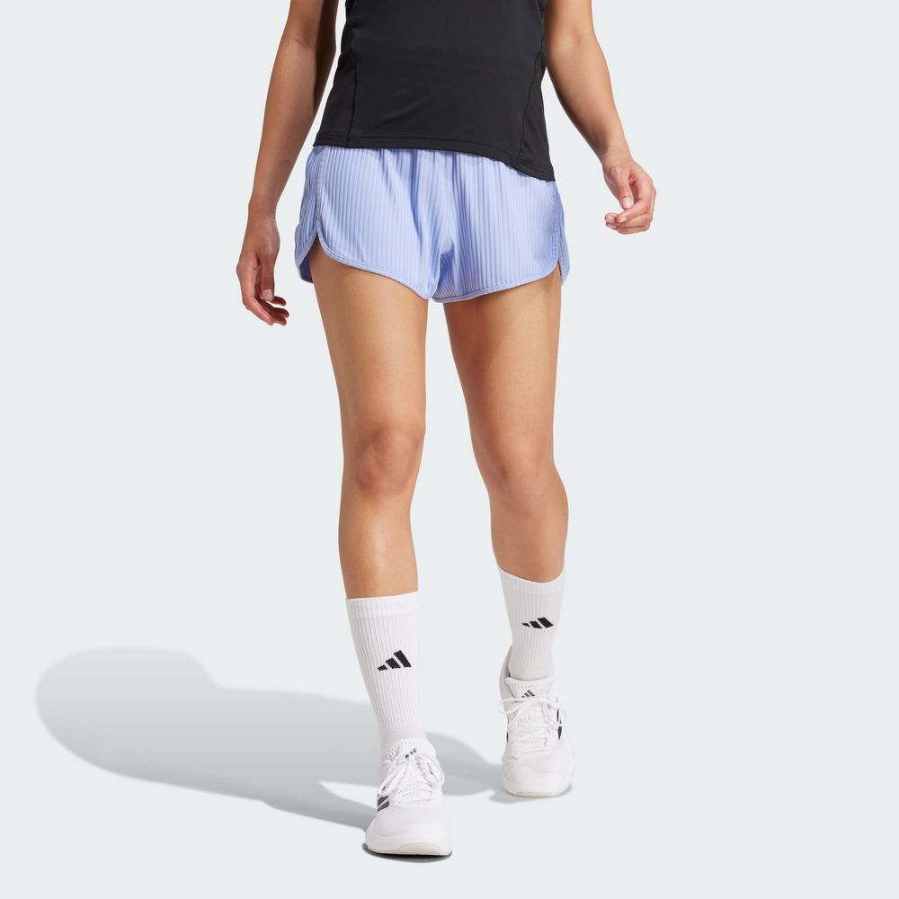Foto 5 pulgar | Shorts Pacer All Gym Seasonal Rib Corte Alto 3 Franjas Adidas Azul Mujer