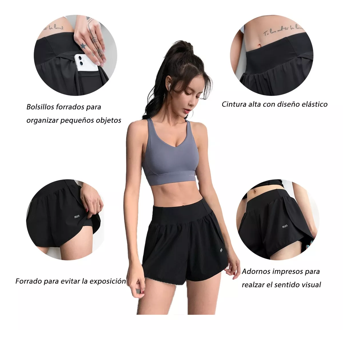 Foto 3 pulgar | 2 En 1 Gym Short Licra Deportiva De Doble Capa Con Bolsillo  Talla Xl Eo Safe Imports Esi-14931 Negro