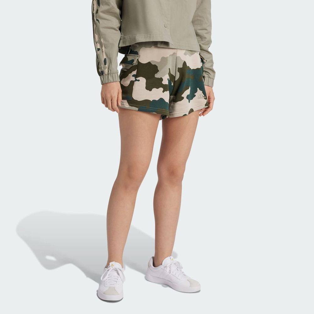 Foto 5 pulgar | Shorts Cargo Essentials 3 Franjas Estampado De Camuflaje Adidas Verde Mujer