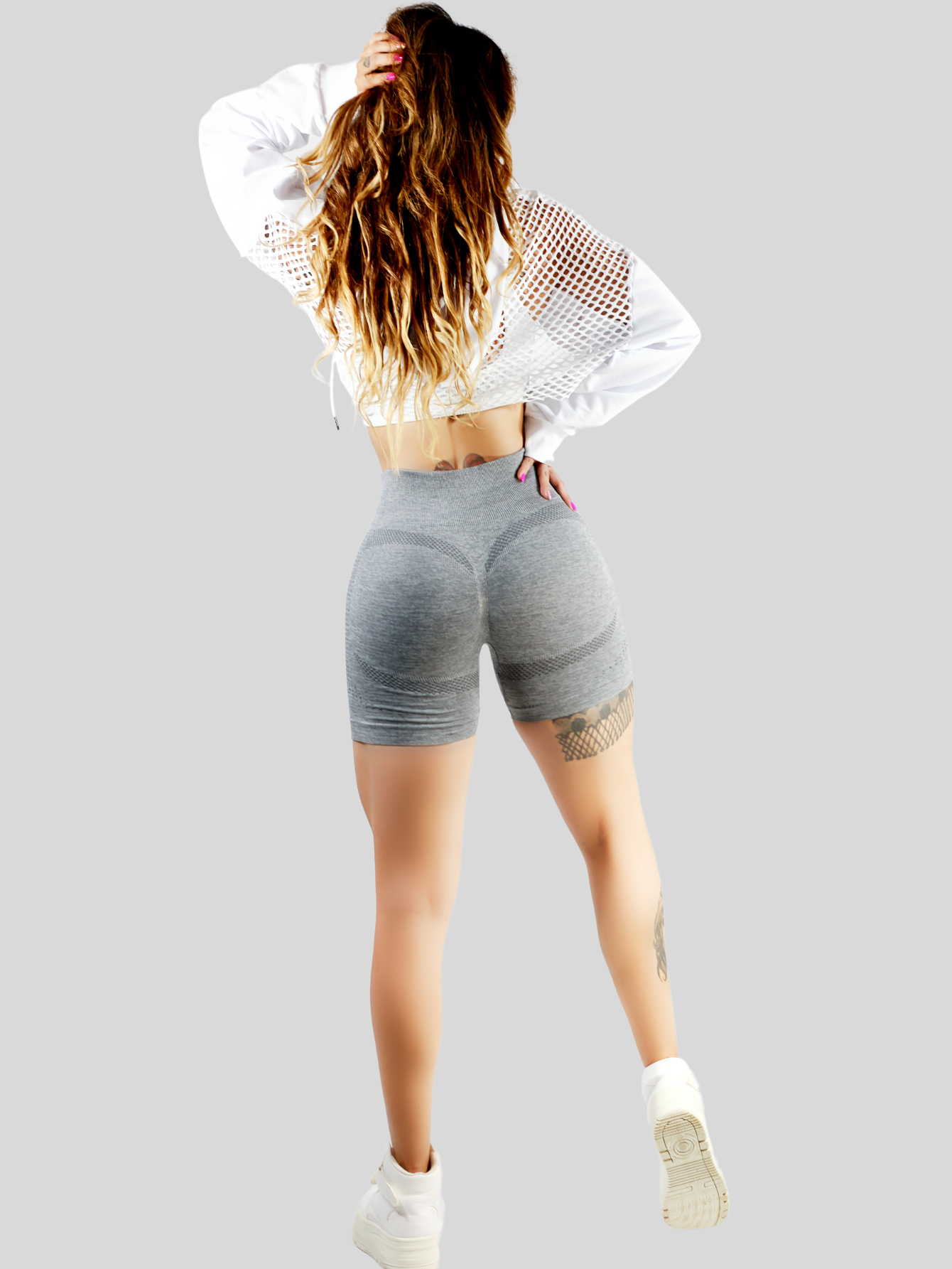 Foto 4 pulgar | Short Mujer Shores Deportivo Casual Sh-053 Gris Claro Chort Push Up