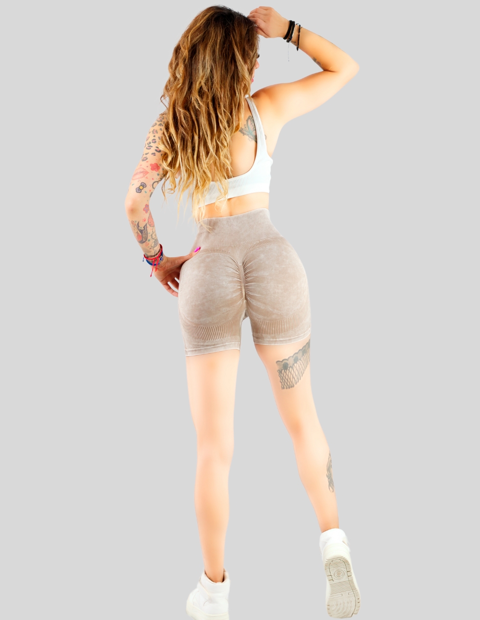 Foto 4 pulgar | Biker Short Mujer Stretch Shore Dama Sh-054 Beige Chores Gym Talle Alto