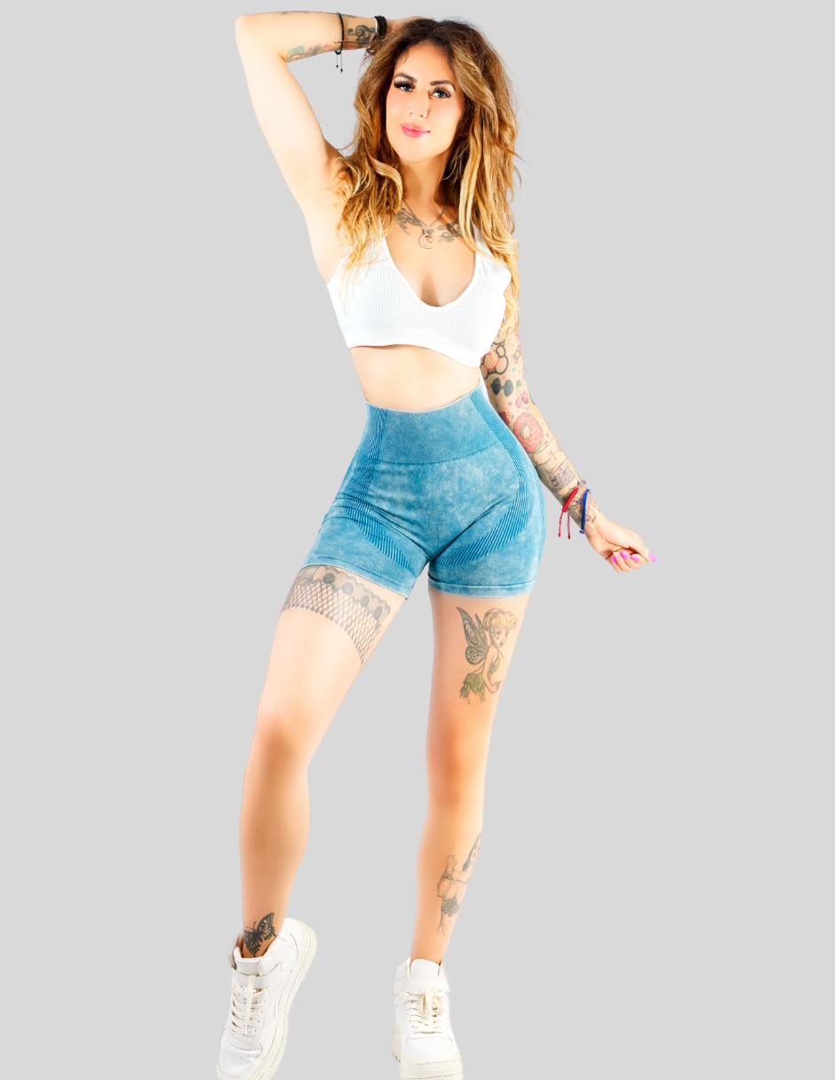 Foto 3 pulgar | Biker Short Mujer Stretch Shore Dama Sh-054 Azul Chores Gym Talle Alto