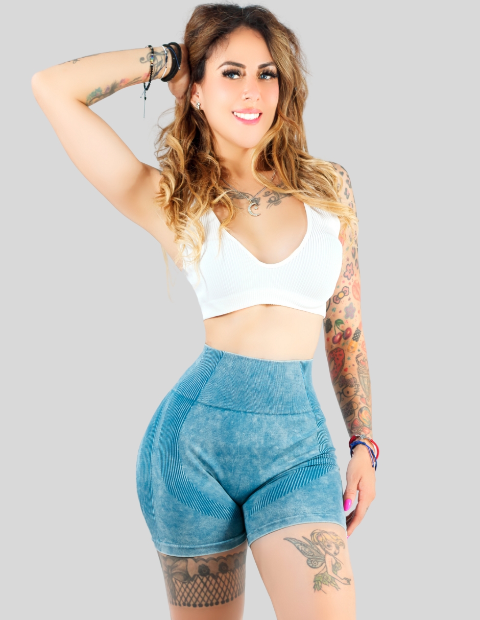 Foto 5 pulgar | Biker Short Mujer Stretch Shore Dama Sh-054 Azul Chores Gym Talle Alto