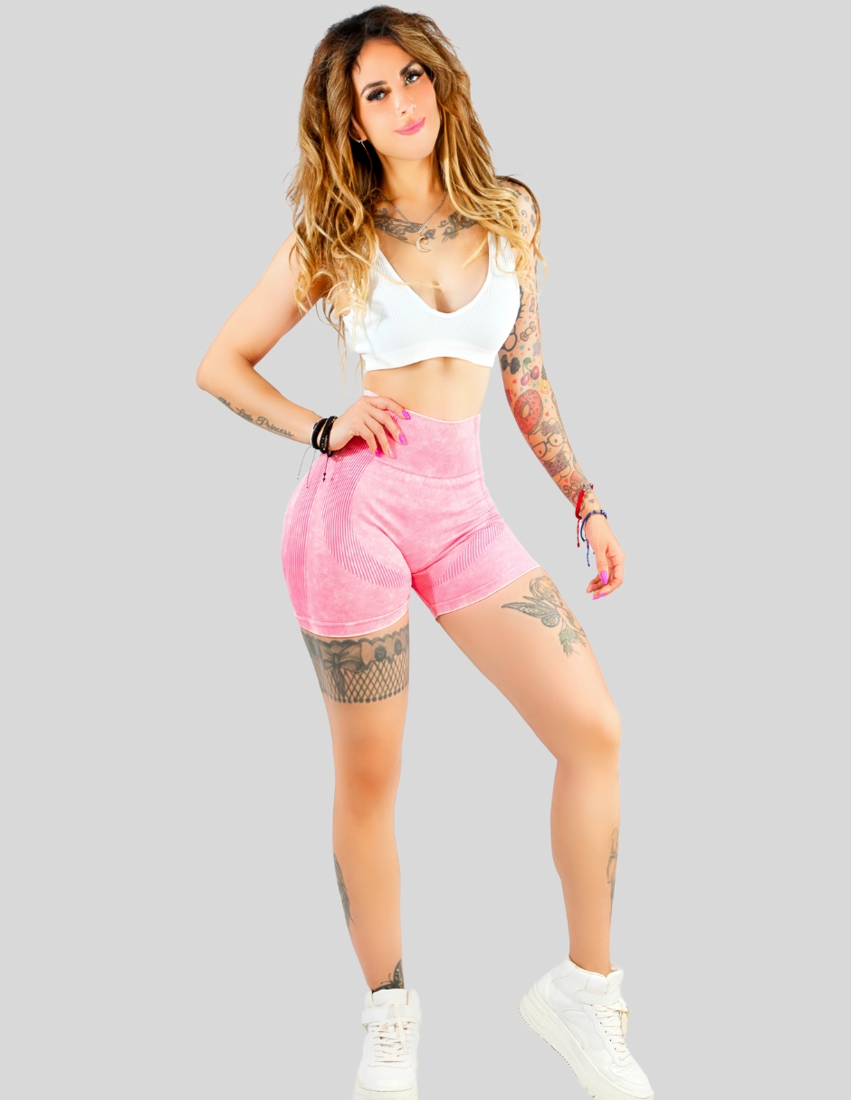 Foto 3 pulgar | Biker Short Mujer Stretch Shore Dama Sh-054 Rosa Chores Gym Talle Alto