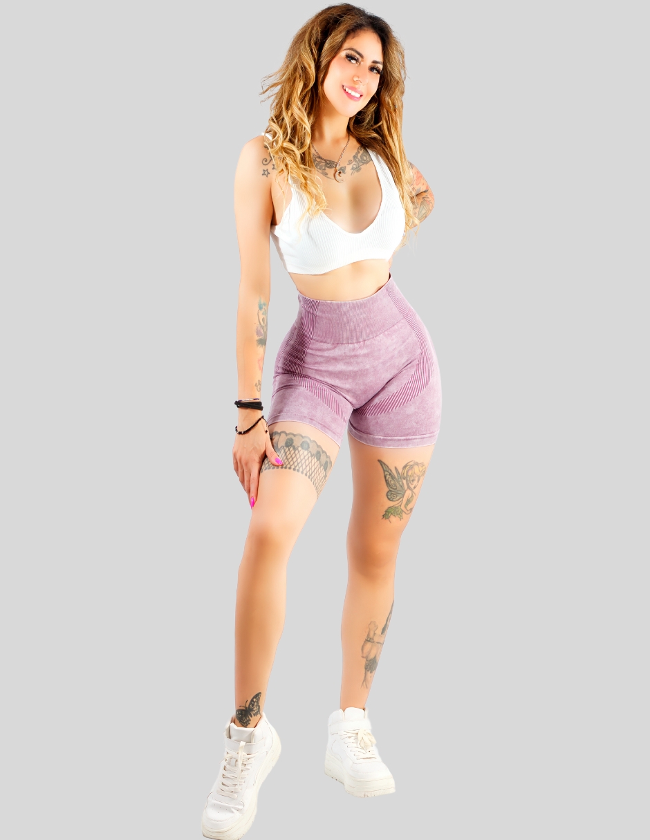 Foto 3 pulgar | Biker Short Mujer Stretch Shore Dama Sh-054 Lila Chores Gym Talle Alto