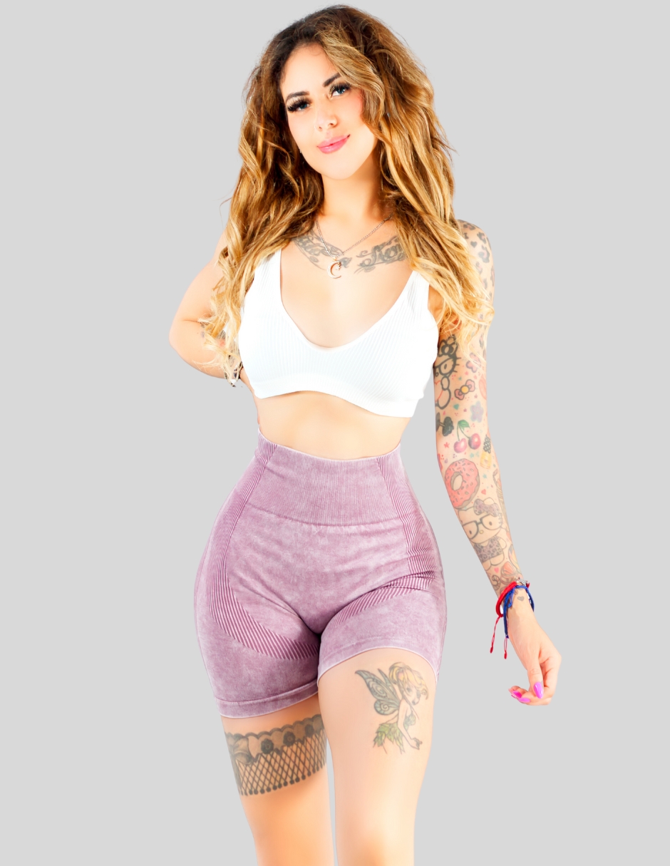 Foto 5 pulgar | Biker Short Mujer Stretch Shore Dama Sh-054 Lila Chores Gym Talle Alto