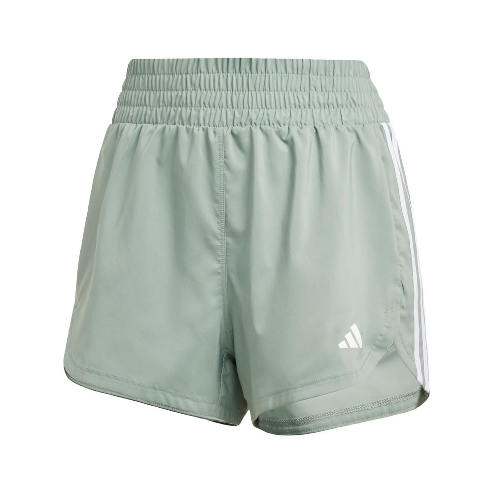 Foto 2 pulgar | Shorts Adidas Pacer Training 3 Franjas Tejidos Corte Alto Verde para Mujer