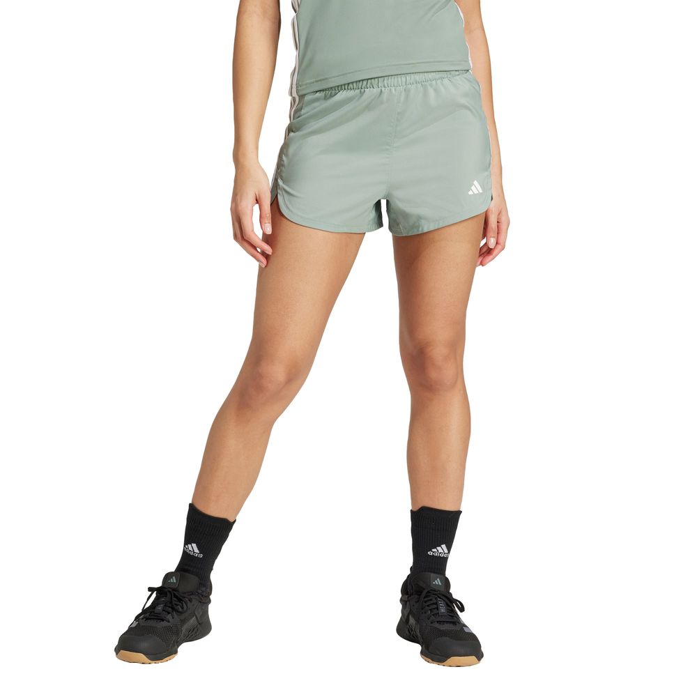 Foto 3 pulgar | Shorts Adidas Pacer Training 3 Franjas Tejidos Corte Alto Verde para Mujer