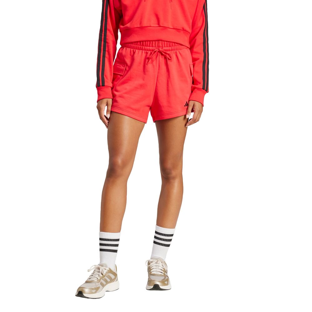 Foto 3 pulgar | Shorts Essentials Small Logo French Terry Cargo Adidas Rojo Mujer