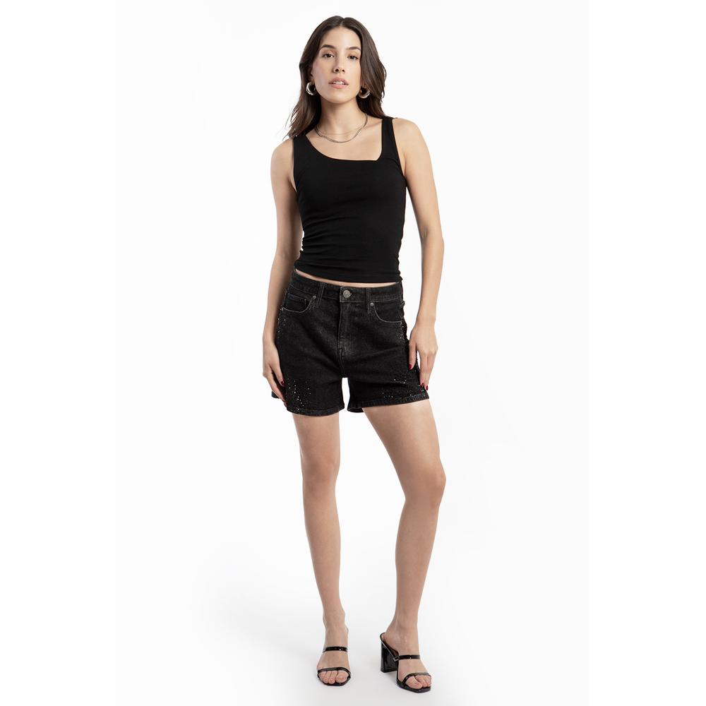 Loose Mom Short Con Pedrería /juvenil, 6848 (negro) Negro