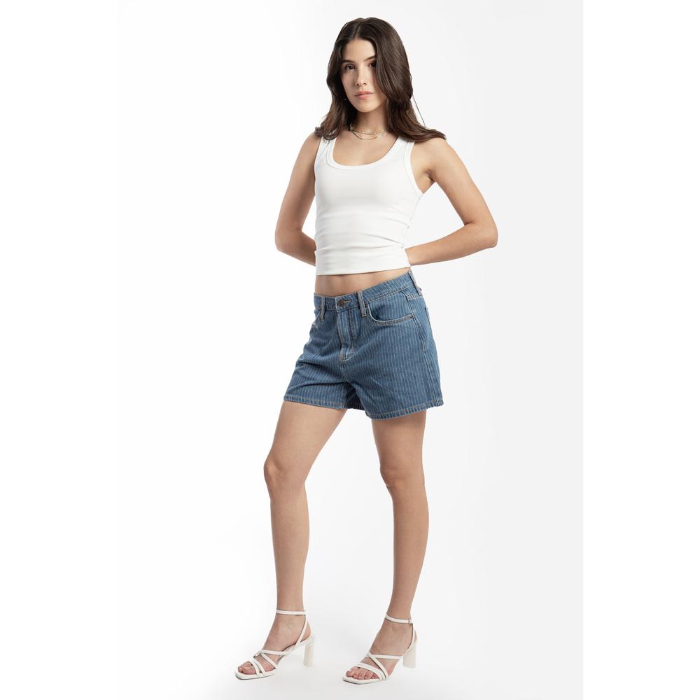 Foto 2 | Loose Mom Short A Rayas /juvenil, 6933 (mezclilla Tono Medio) Azul