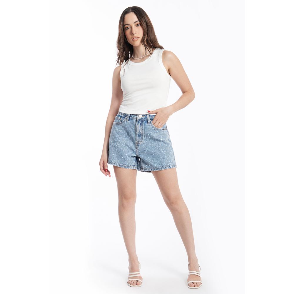 Foto 1 | Mom Short Con Pedrería /juvenil, 6898 (mezclilla Tono Claro) Azul