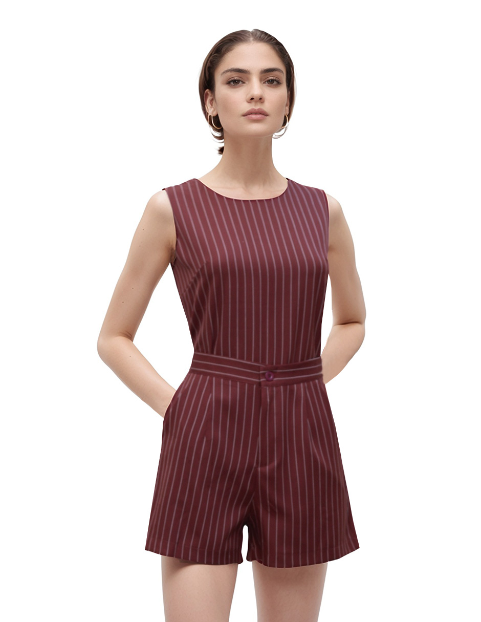 Foto 2 pulgar | Conjunto Casual Short Y Blusa Sin Mangas Color Vino