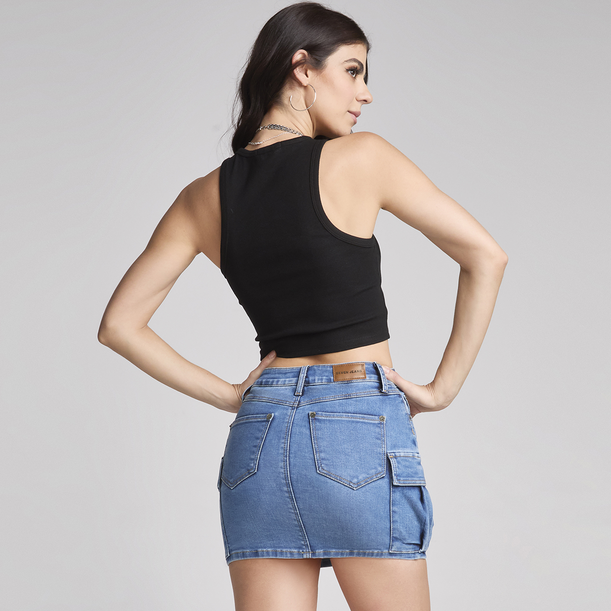 Foto 7 pulgar | Falda Short Corta Mezclilla Cintura Alta Stretch 9897stme