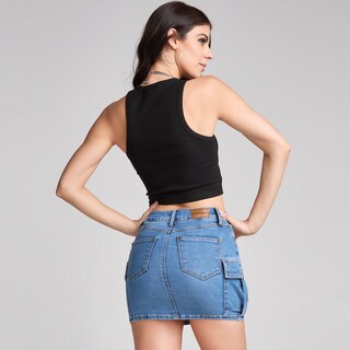 Foto 6 | Falda Short Corta Mezclilla Cintura Alta Stretch 9897stme