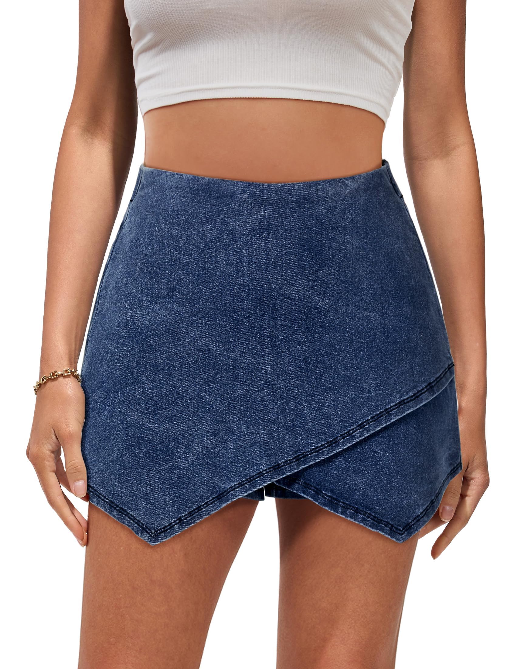 Foto 2 pulgar | Minifalda Luvamia Para Mujer Con Cintura Elástica, Mezclilla, Xxl, Azul Atlántico - Venta Internacional.
