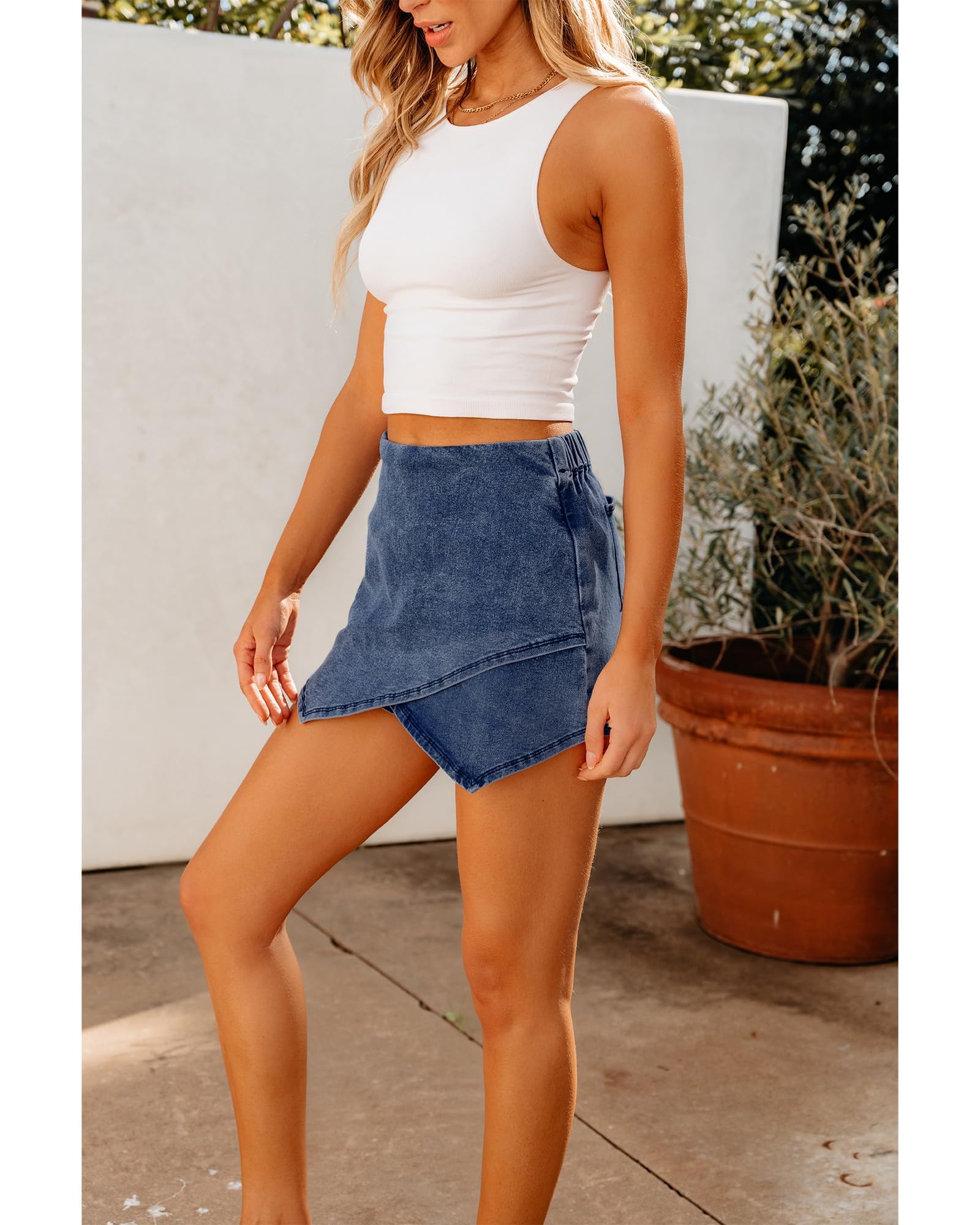 Foto 6 pulgar | Minifalda Luvamia Para Mujer Con Cintura Elástica, Mezclilla, Xxl, Azul Atlántico - Venta Internacional.