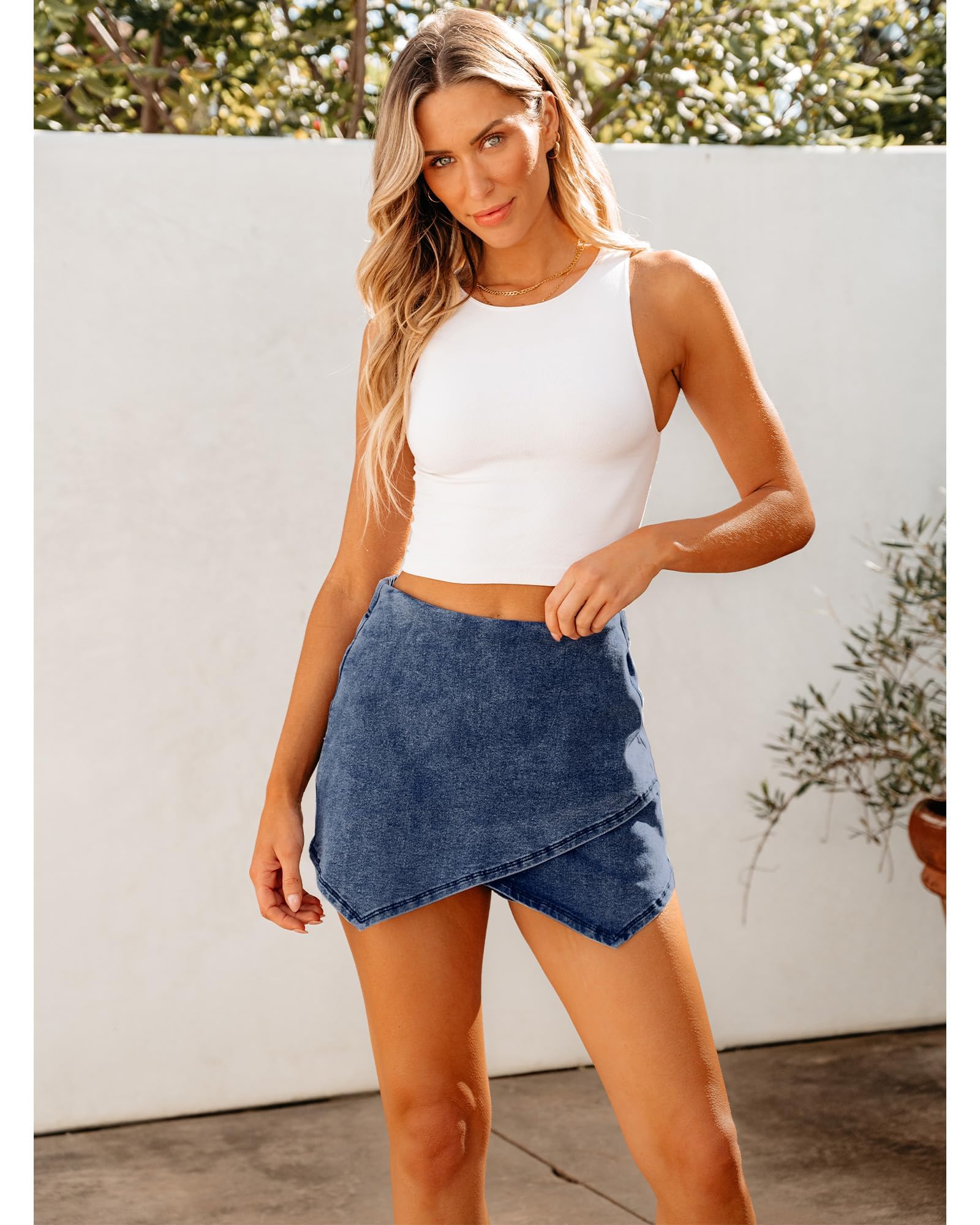 Foto 7 pulgar | Minifalda Luvamia Para Mujer Con Cintura Elástica, Mezclilla, Xxl, Azul Atlántico - Venta Internacional.