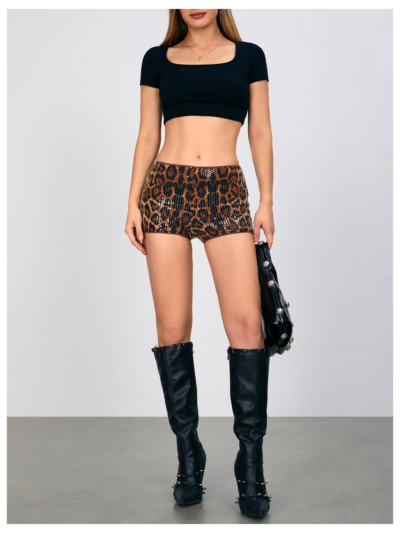 Foto 5 pulgar | Pantalones Cortos Soly Hux Para Mujer Con Estampado De Guepardo, Microleopardo, Marrón - Venta Internacional.