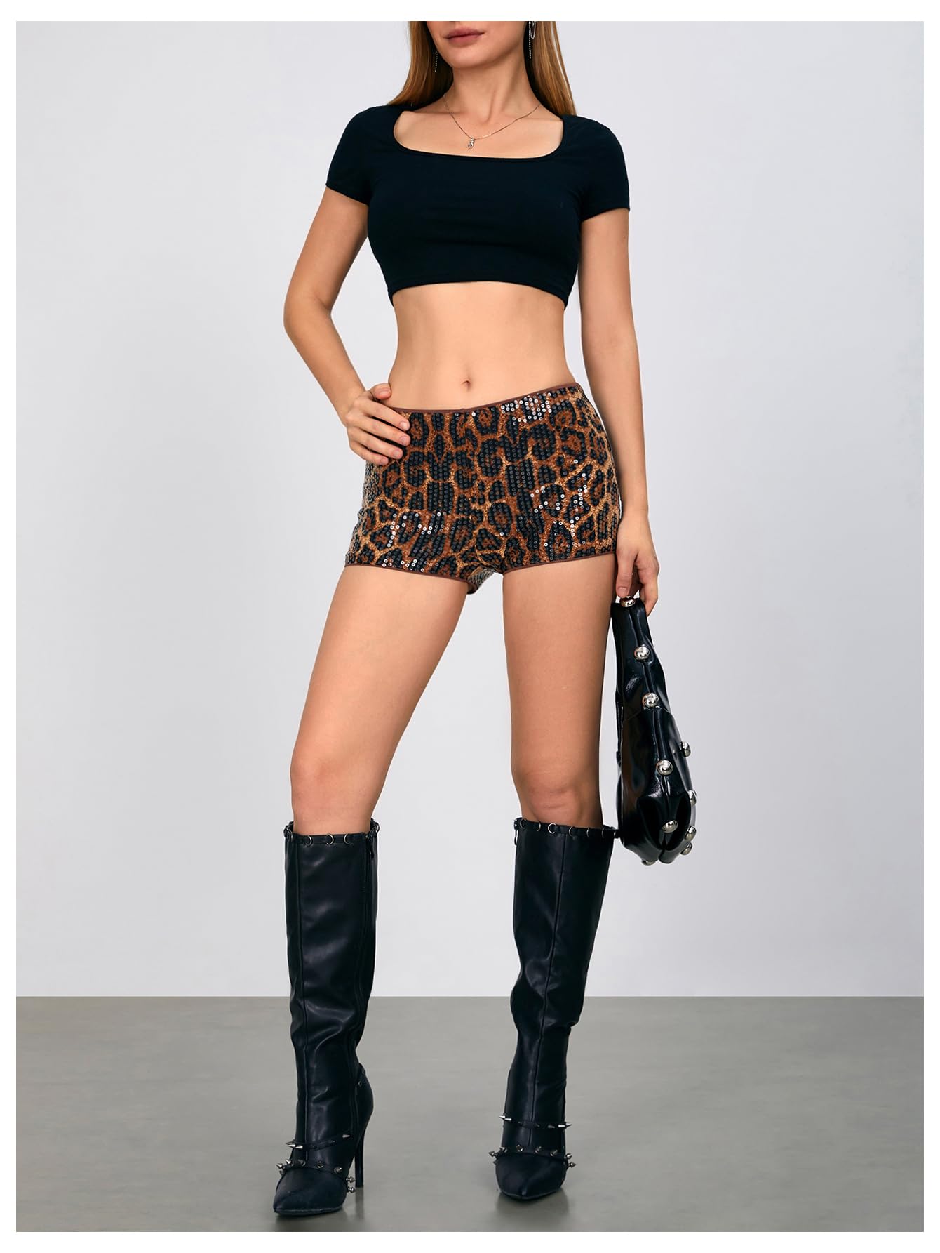 Foto 6 pulgar | Pantalones Cortos Soly Hux Para Mujer Con Estampado De Guepardo, Microleopardo, Marrón - Venta Internacional.