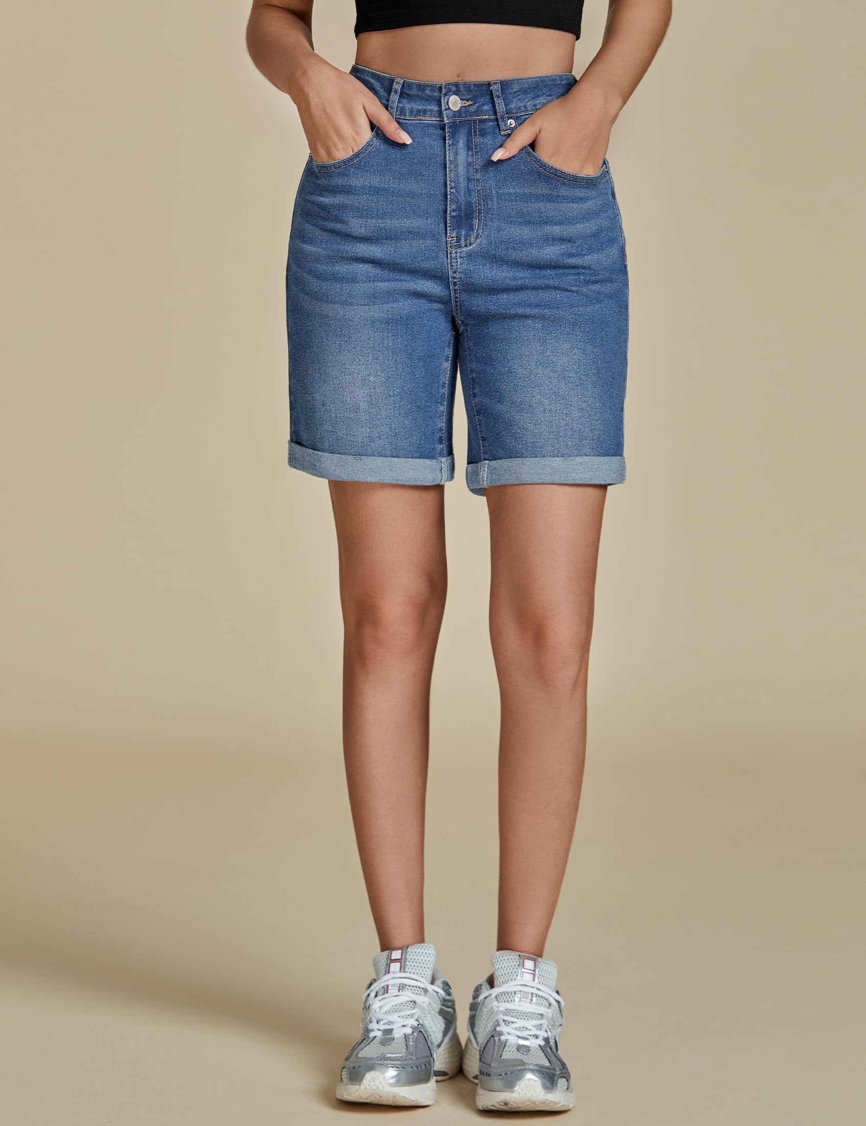 Foto 3 pulgar | Pantalones Cortos Luvamia De Mezclilla De Cintura Alta Para Mujer, Talla Xl 16-18 - Venta Internacional.