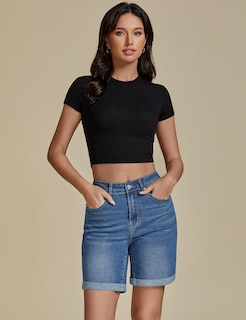 Foto 4 | Pantalones Cortos Luvamia De Mezclilla De Cintura Alta Para Mujer, Talla Xl 16-18 - Venta Internacional.
