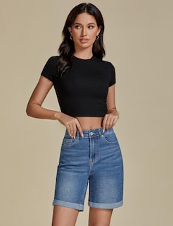 Foto 5 | Pantalones Cortos Luvamia De Mezclilla De Cintura Alta Para Mujer, Talla Xl 16-18 - Venta Internacional.