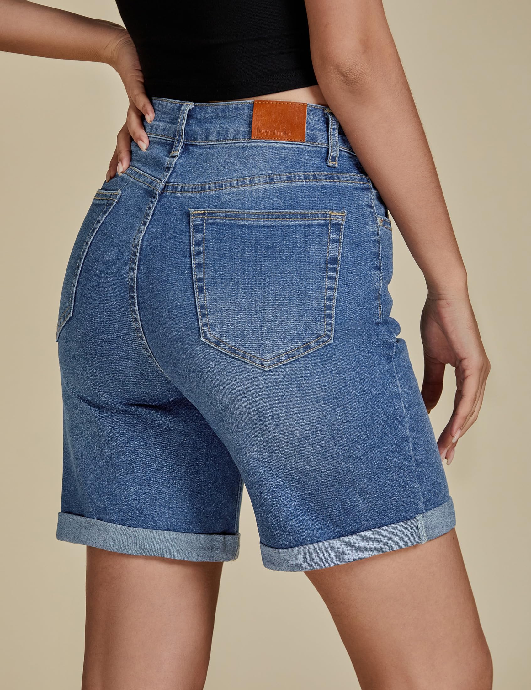 Foto 7 pulgar | Pantalones Cortos Luvamia De Mezclilla De Cintura Alta Para Mujer, Talla Xl 16-18 - Venta Internacional.